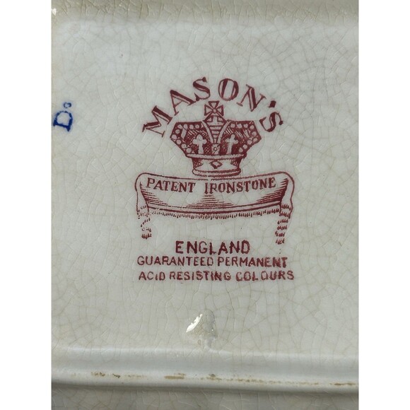 Set Of 2 Mason's Vista Red Pink Ironstone 4” Square Bowls Made in England READ - Picture 9 of 11